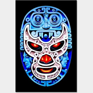 Feel-Ink Blue Demon Lucha Libre Wrestler Aztec Design Posters and Art